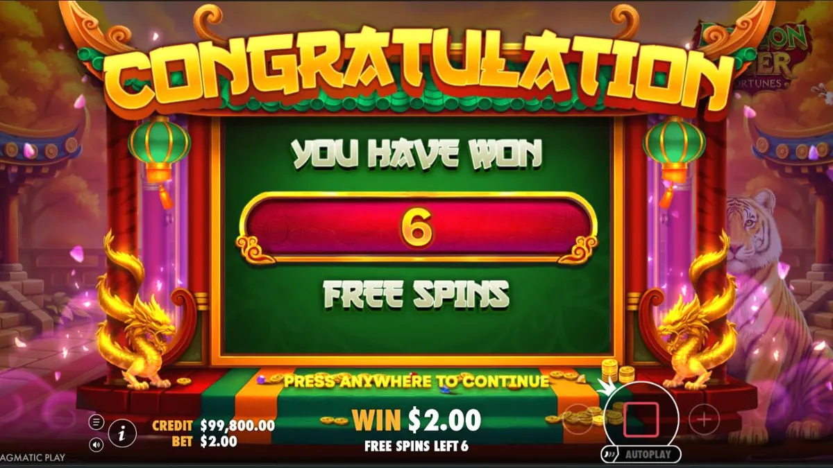 Visual bertema oriental dari slot Dragon Tiger Fortunes dengan nuansa emas dan merah