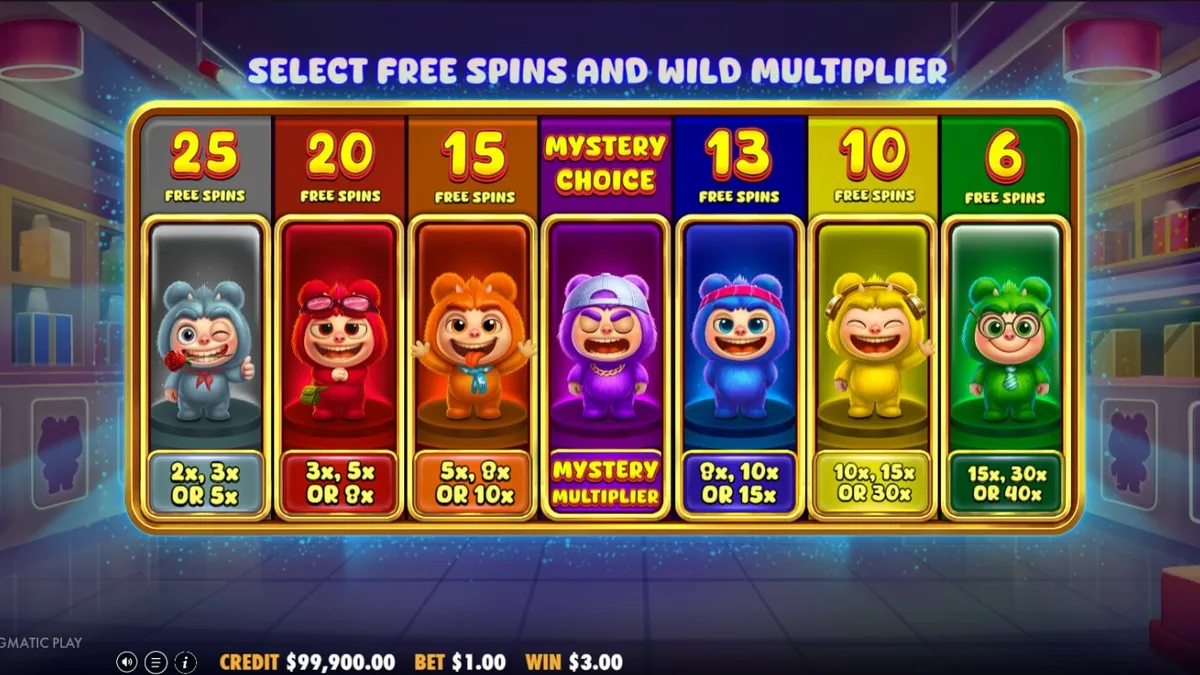 Karakter beruang lucu dalam slot Furry Bonanza Megaways